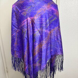 Large Purple Pure Silk Fringe